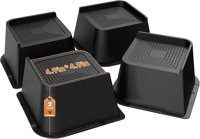MYMULIKE Bed Risers 3 Inch Heavy Duty Up to 6000 Lbs L Shaped 4 Pack Black