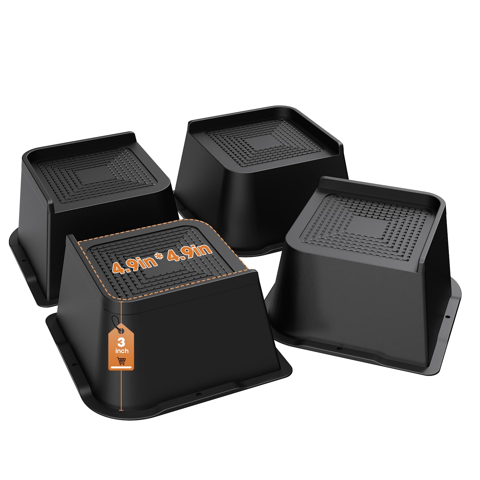MYMULIKE Bed Risers 3 inch Heavy Duty Furniture Risers, Up to 6000 Lbs L shaped Design Bed lifts Blocks for Couch Desk Sofa Table bookshelf（Black 4 Pack）