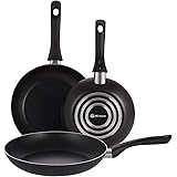Mirazur Non-stick Skillet Set, Aluminium 3 Piece Set 8'' 9.5'' 11'' Open Frying Pan Stovetop Dishwasher Safe, Black