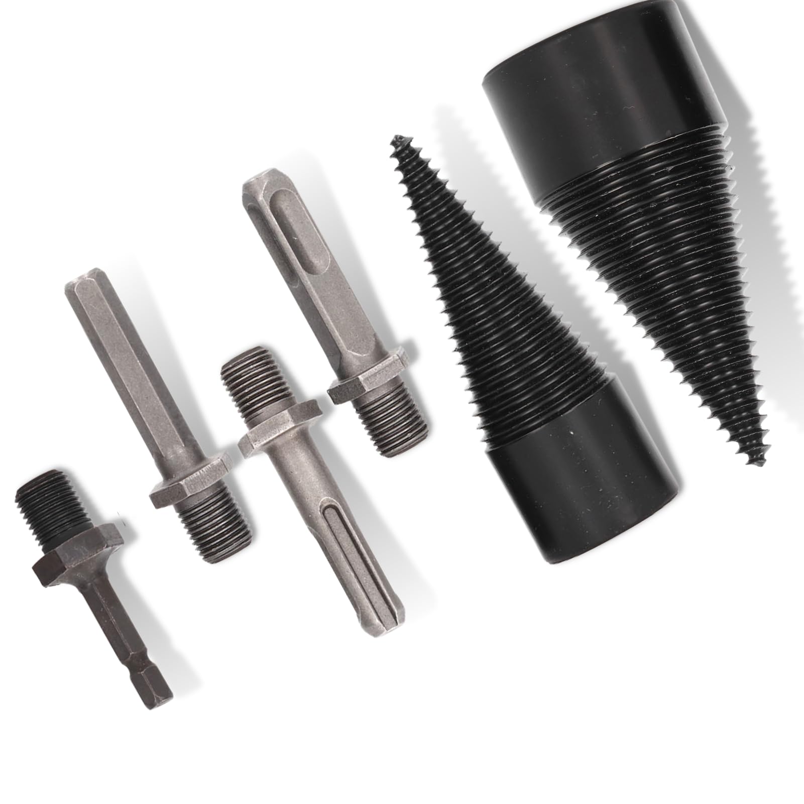 Log Splitter Drill Bit Wood Splitting Drill Bit Set, 6pcs 32mm 42mm Drill Screw Cone Driver Firewood Bit Heavy Duty Splitting Cone Drill Bit Carbon Steel, Conical Design + Titanium Coating