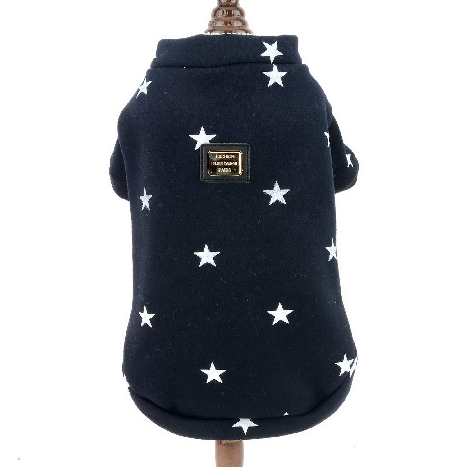 SMALLLEE_LUCKY_STORE Star Print Pet Fleece Sweatshirt Jumper Sweater Jacket for Small Dogs Cats Boy Girl Crewneck Soft Warm Winter Coat Puppy Clothes Chihuahua Yorkie,Dark Blue L