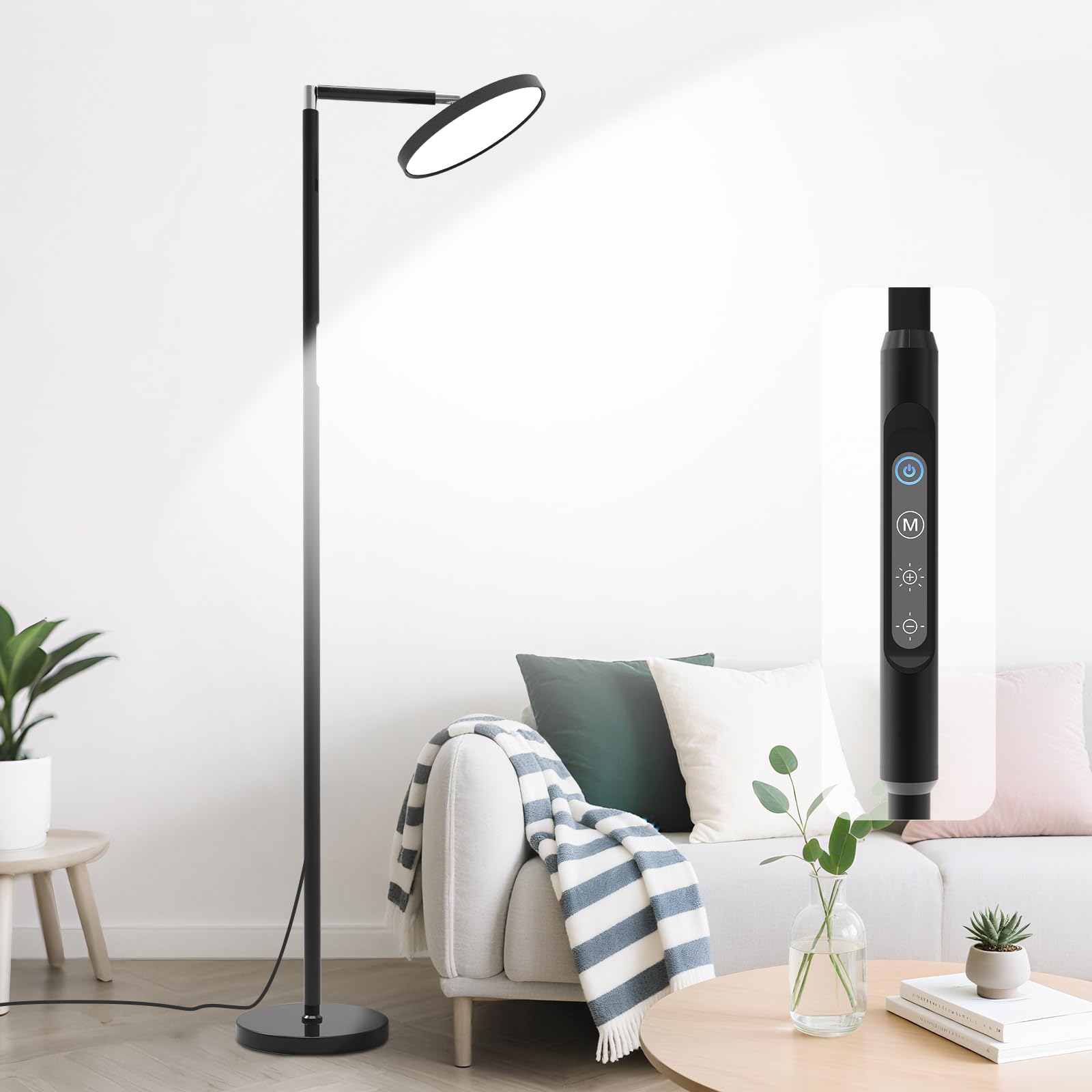Photo 1 of ***DAMAGED - SEE NOTES/PICTURES*** SAMPHON Tall LED Floor Lamps,Modern Bright Eye-Care Standing Lamp, 72'' Torchiere Sky Rotary Lamps with Touch Control, Black Corner Lamps for Living Room,Bedroom,Office