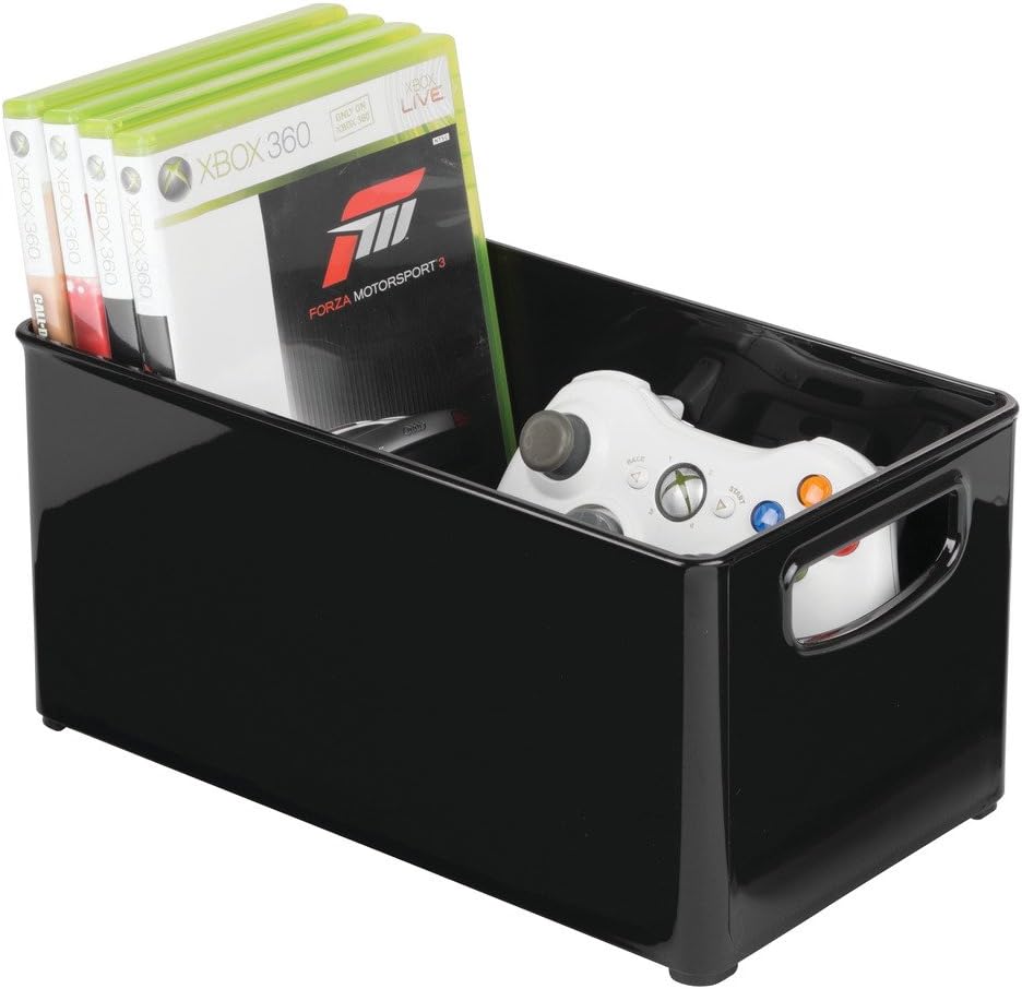 mDesign DVD Storage Box Stackable DVD and CD Holder Box With Handles