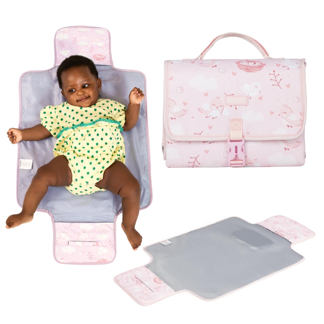 Photo 1 of BabbleRoo Baby Changing Pad - Comfortable Portable Changing Pad, Compact, Fits in Any Diaper Bag - Lightweight and Soft with Cute Designs, Convenient Pockets, Extra Head Support – Pink Birdy