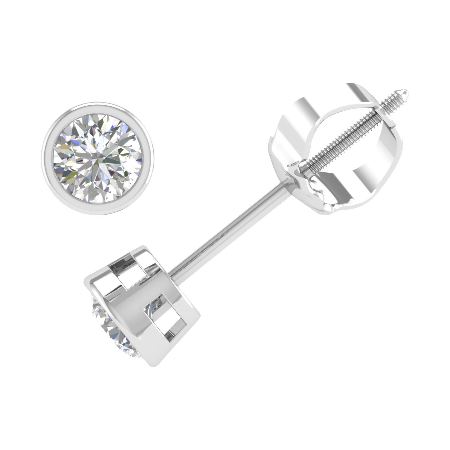 Amazon Com 1 3 Carat Stud Earrings With Bezel Setting Diamond In