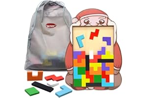 VKTEN Christmas Wooden Blocks Puzzle Brain Teasers Toy Tangram Jigsaw Intelligence Russian Blocks Game STEM Montessori Educational Stocking Stuffers for Kids Boys Girls