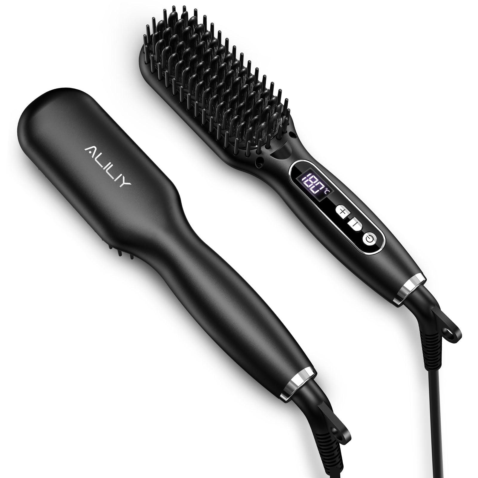 Aliliy ストレートブラシ ヘアアイロン ヒートブラシロン 【3000万マイナスイオン/120～200℃ 9段階温度調整 /潤いとつやのある髪 ヘアケア ブラシアイロン 60分自動オフ LED】 ヘアアイロン 軽量 コンパクト 持ち運び便利 電熱ヘアブラシ 火傷防止 海外対応 ストレートブラシ (ブラック)商品画像