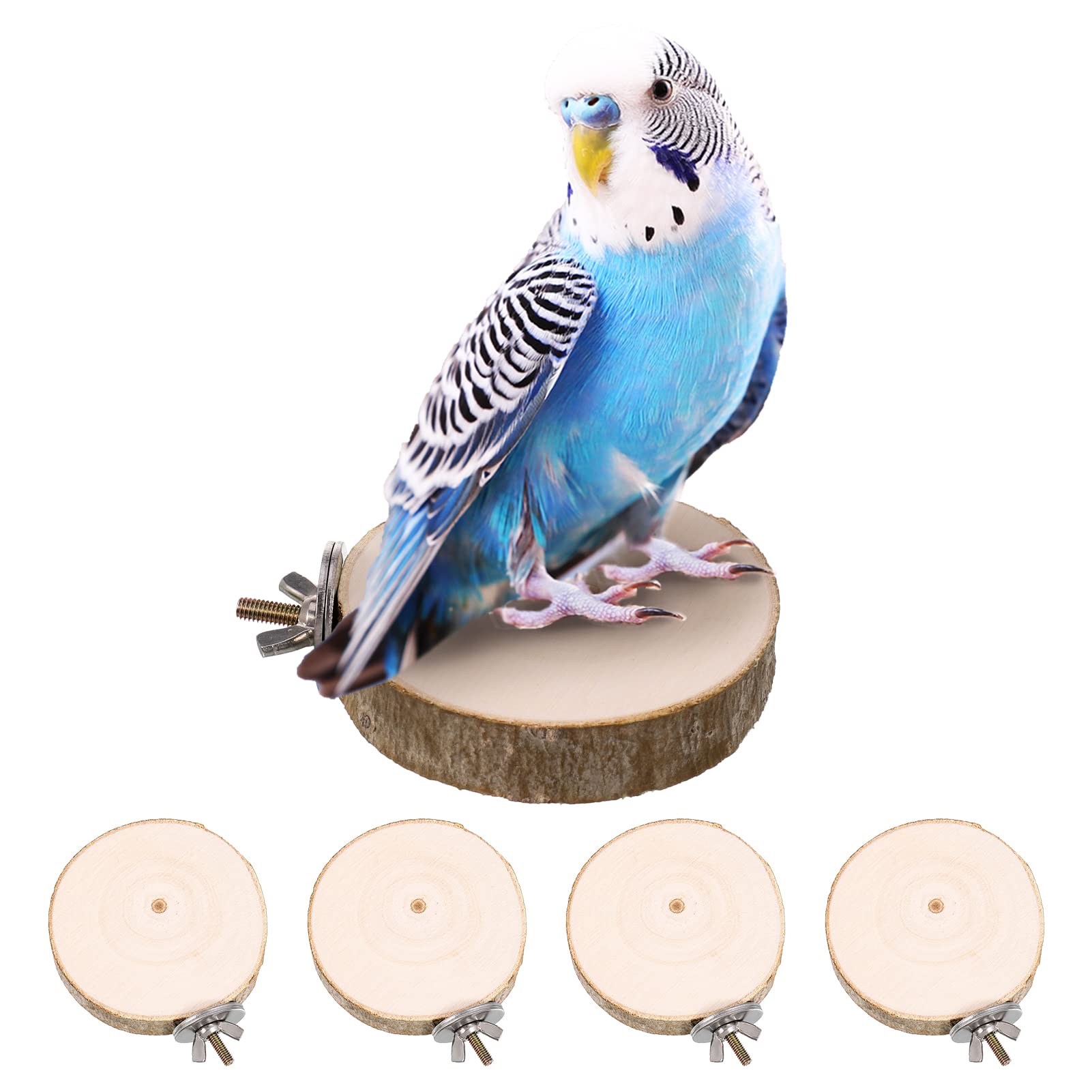 ALTcompluser 4 Pack Bird Perch Stand Platform Toy Parrots Cage Toys Round Wooden Springboard for Budgie, Cockatiels, Finches, Small Parakeets Bird Toys