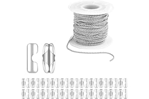65.6 Ft Stainless Steel Ball Bead Chain with 100Pcs Matching Connector Clasp, Silver Beaded Pull Chain Extension for Curtain 