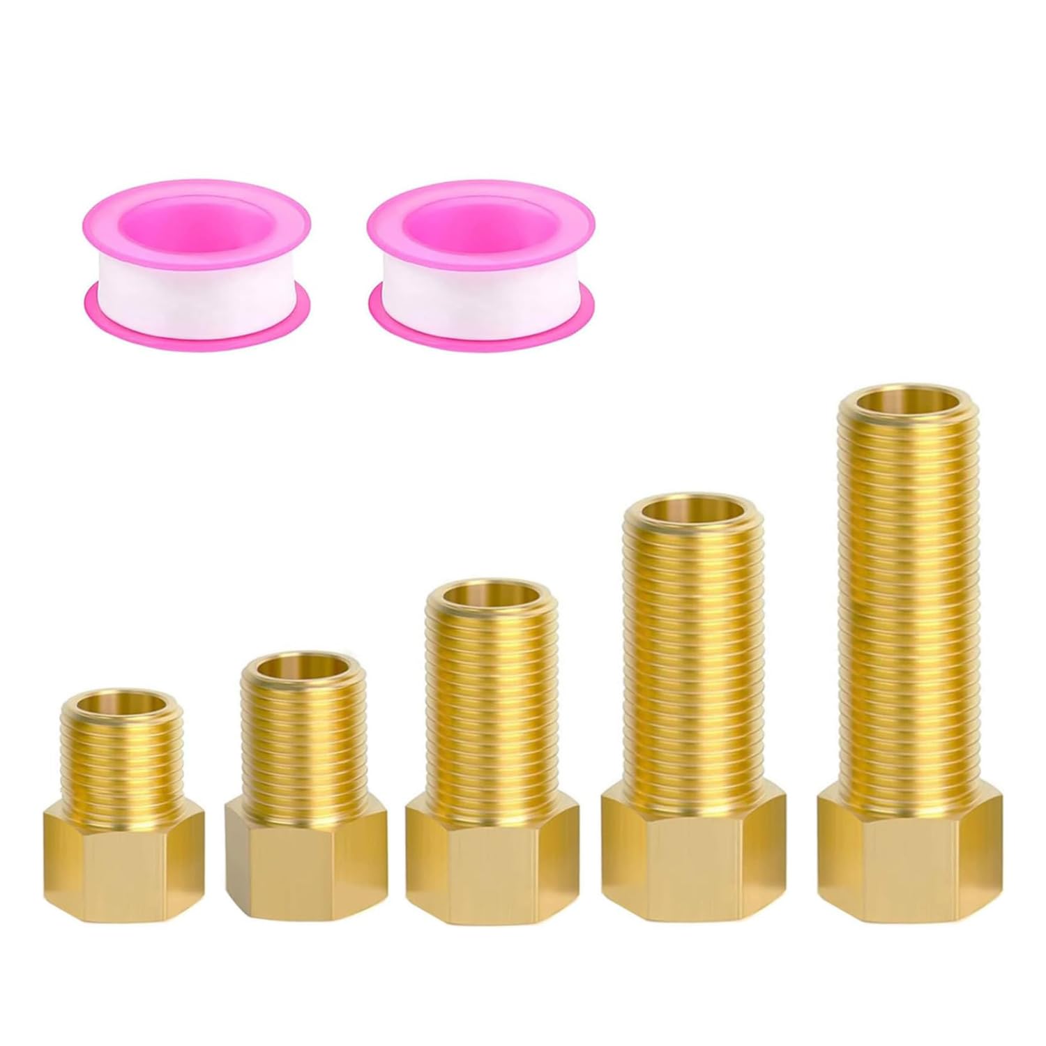 Photo 1 of 1/2" Brass Extension Fitting, 1/2" Female to 1/2" Male Pipe Connector Fitting, Brass Hex Bushing Adapter Reducer Adapter for Tub Spout/Shower with Teflon Tape, Length 30/40/50/70/100MM (5PCS)