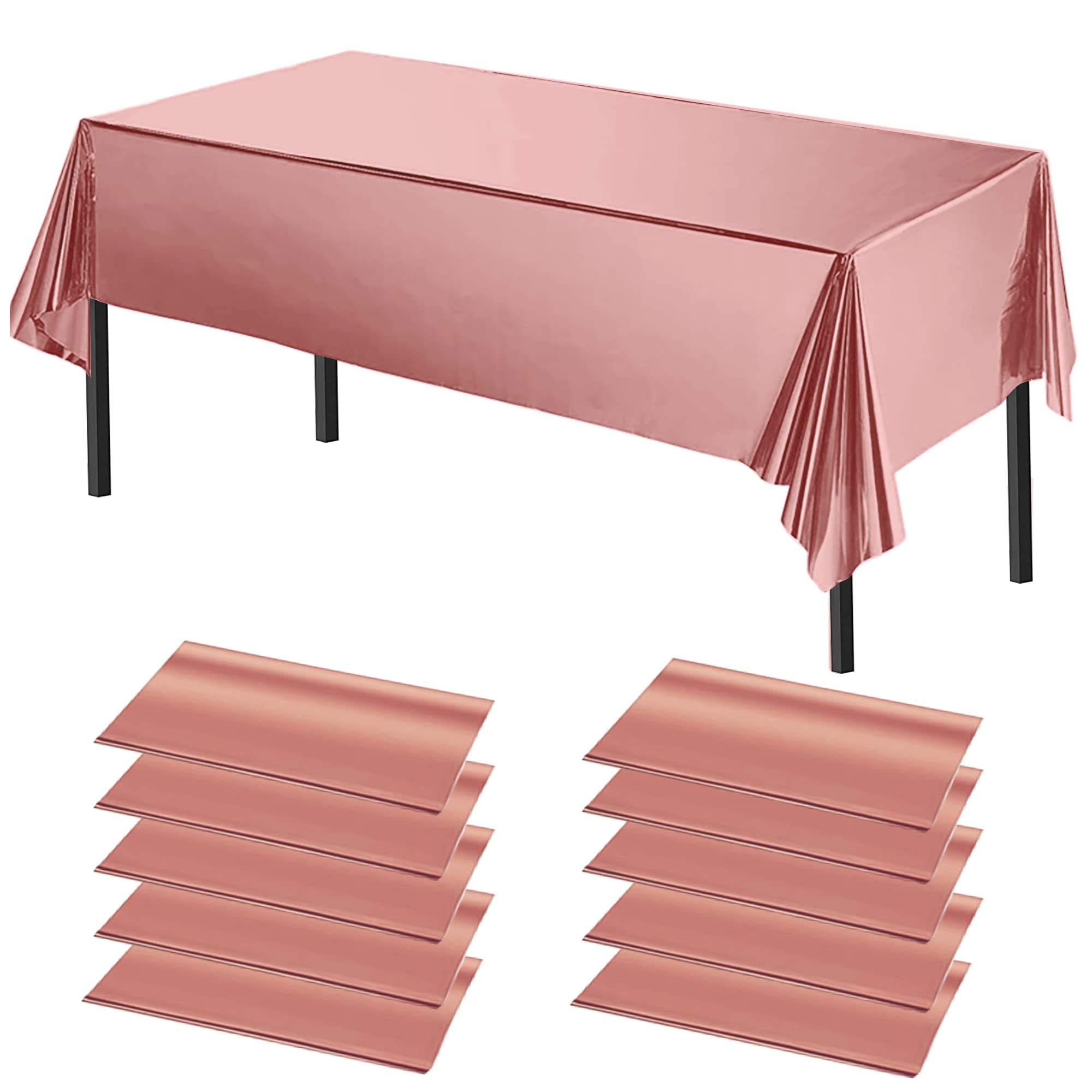 Time to Sparkle 10 Pack Plastic Tablecloths 54" x 108" Plastic Dining Table Cloth Premium Rectangle Table Cover for Parties Wedding Banquet etc Indoor Or Outdoor(Foil Rose Gold)