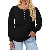 Beautife Womens Plus Size Henley Shirts Puff Long Sleeve Button Up Curvy Tops Loose Fit Casual Fall Blouse