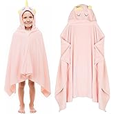 Fingertip WD Toddler Towels with Hood, Large 27.5x55 Inch Super Soft Coral Fleece, Ultra Absorbent Bath Towels Poncho Towels with Snap Buttons for Bath, Beach, Swim, Bedtime Snuggles, Age 3-8 Years