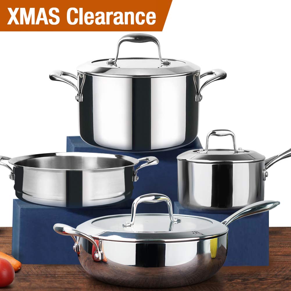 HOMI CHEF 7Piece Mirror Polished Nickel Free Stainless Steel Cookware