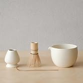 WENSHUO Matcha Whisk Set, Ceramic Matcha Bowl with Spout, Cr&egrave;me,5-Pc | Matcha kit includes 20 oz bowl, 100-prong bamboo whisk, holder, and scoop. High walls and curved spout help prevent spills.