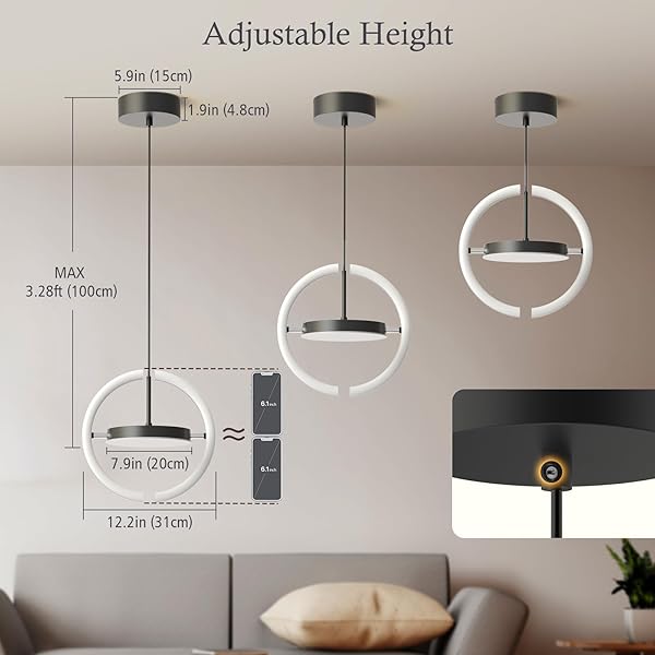 FIMEI LED SATURN PENDANT LIGHTS, 3000-6000K DIMMABLE ADJUSTABLE HANGING CHANDELIER SATURN RING DESIGN FOR DINING ROOM KITCHEN ISLAND ENTRYWAY BEDROOM FOYER BLACK (BLACK, 1)