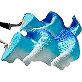 WJPUUS 1 Pair(Left+Right) Belly Dance Fan Artificial Silk Bamboo Fans,Colorful Dancing Fabric Fans,Long Folding Imitated Silk Fans,for Dancing Show Arts,Length 180cm Width 90cm.