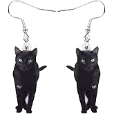Bonsny Drop Dangle Sweet Black Cats Earrings Gift Pets Pattern Fashion Jewelry For Women