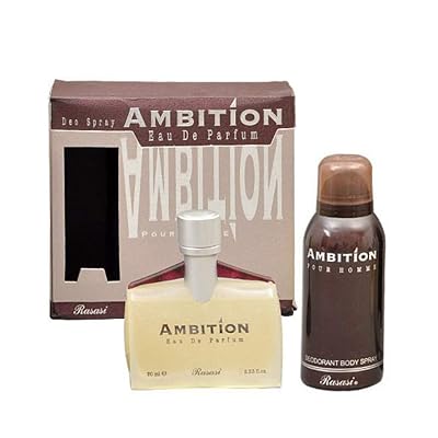 Rasasi Ambition 2-Piece Set for Men, 2.3 Oz Eau De Parfum Spray  5.0 Oz Deodorant Body Spr