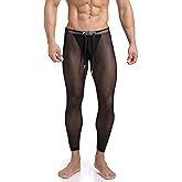 FOLGUT Men's Mesh Yoga Pants See Through Tight Leggings Stretchy Capris Sports Shapewear Underwear