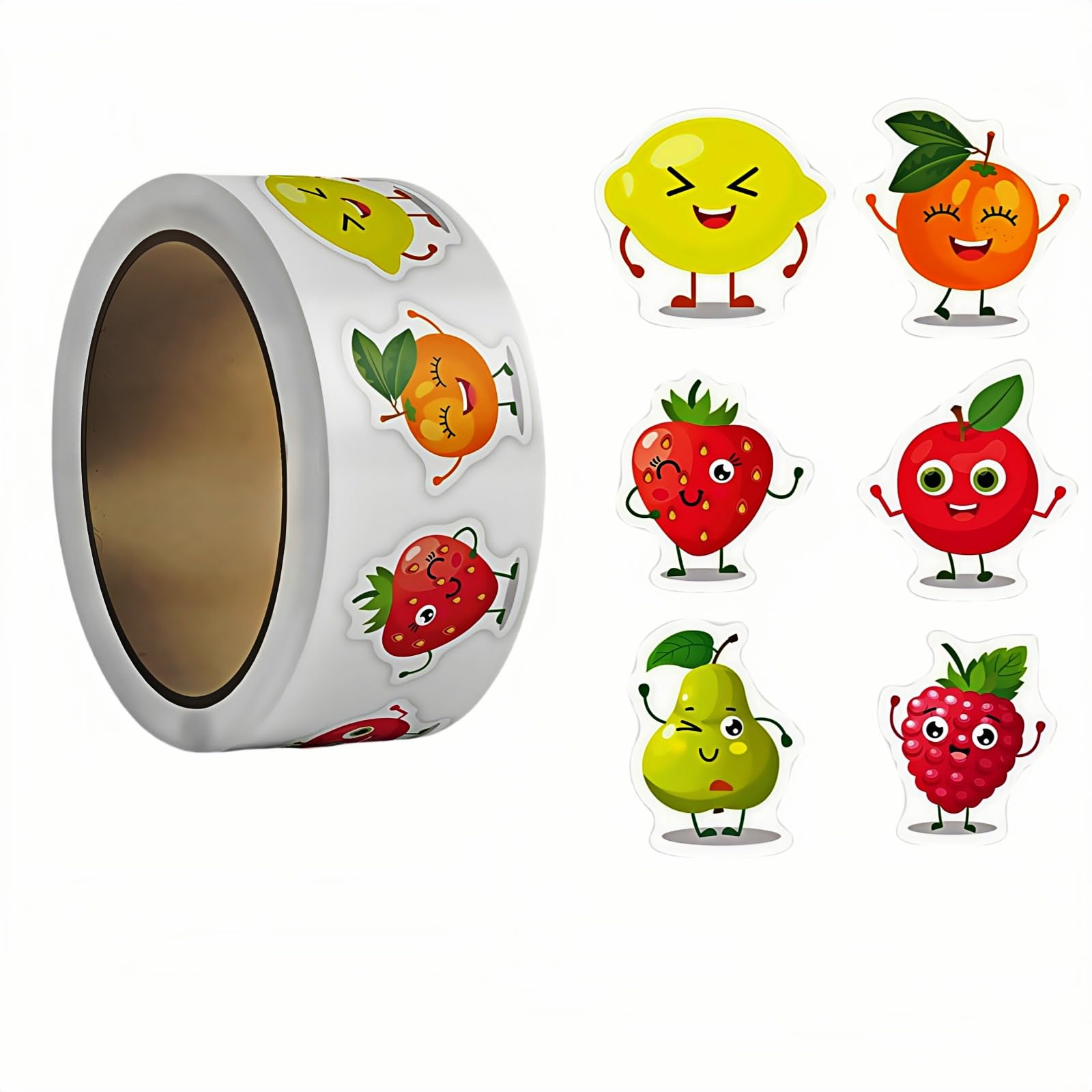 500 Pcs Cute Fruit Stickers Roll - 6 Fruits for Kids Reward Charts ...