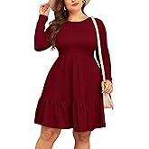 ZOMVA 2024 Winer Women's Plus Size Dress Ribbed Knit Long Sleeve Crew Neck A Line Short Ruffle Hem Sweater Dresses