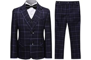 SWOTGdoby Boys Suits 3 Pieces Formal Suit Set Plaid Blazer Vest Pants Slim Fit Suit Jacket for Wedding Party