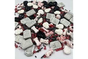 SENCHANTING 1 Bottle Edible Halloween Sprinkles Candy Eyes Eyeballs Skull Bones Tombstone Sprinkles for Decorating Halloween Cupcakes Toppers Sprinkles Cake IceCream Desserts Supplies 95g/ 3.35oz