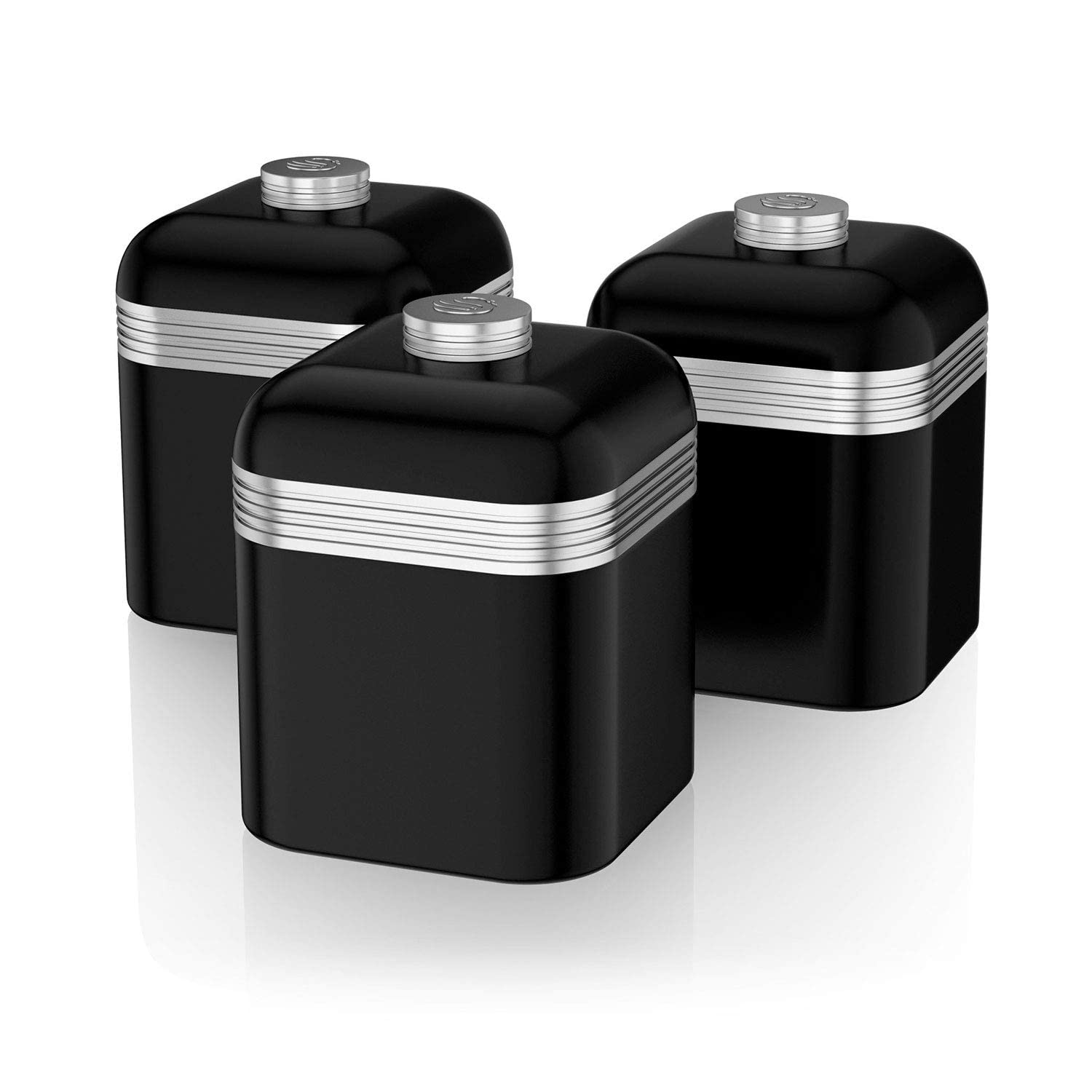 Swan Retro Set of 3 Canisters (Black)
