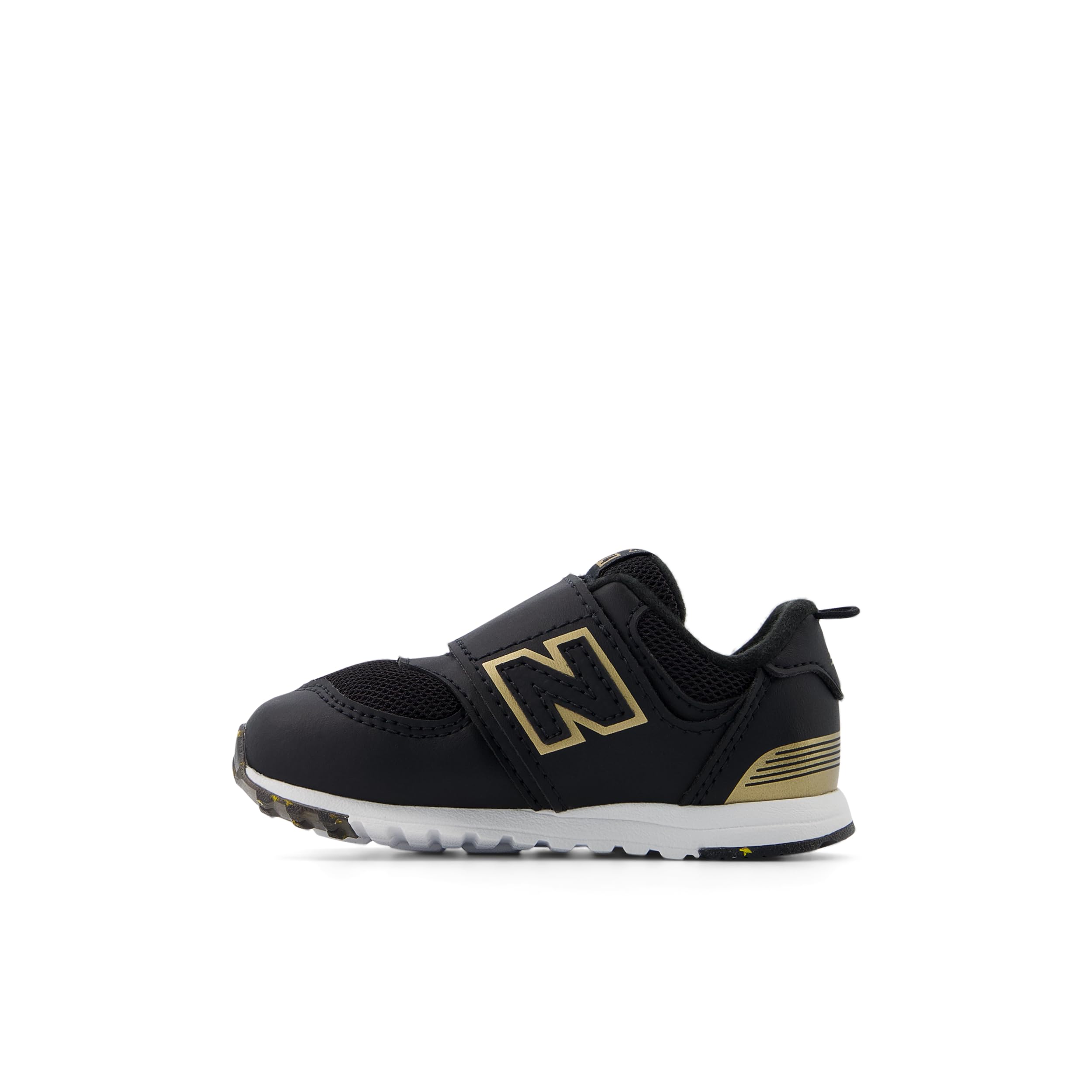 New Balance Kid's 574 V1 New-B Hook and Loop Sneaker, Black/Gold, 3.5 XW Infant Image