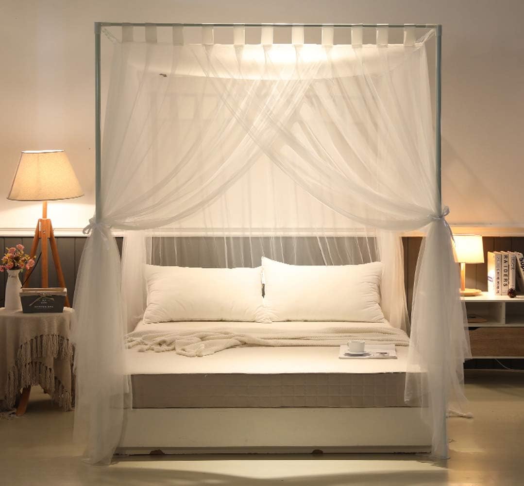Mengersi Simple 4 Corners Post Curtain Bed Canopy Bed Frame Canopies Net,Bedroom Decoration Accessories(Queen,White): Home & Kitchen