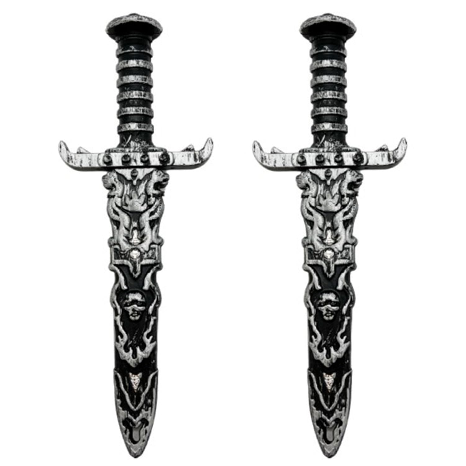 XNHIU 2Pcs Halloween Plastic Pirate Sword Pirate Dagger Fake Sword Prop Toy Pirate Sword for Halloween Cosplay Stage Performance (Silver)