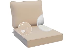 AAAAAcessories Outdoor Deep Seat Cushions, Waterproof, Fade-Resistant Patio Furniture Replacement Cushions, 24" x 24" x 5", Khaki Beige