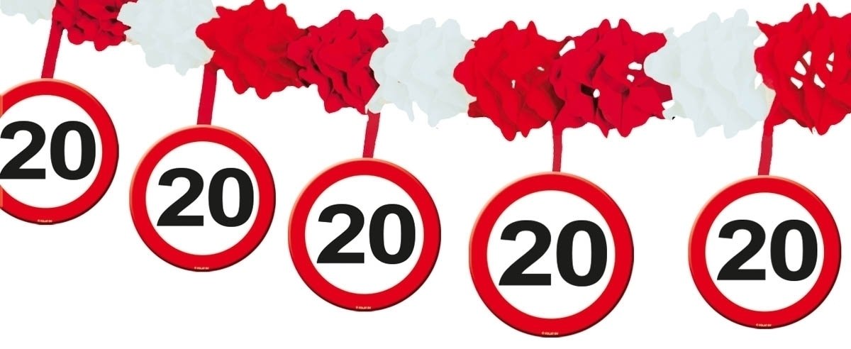 Folat - 20th Birthday Traffic Sign Garland with Hangers - 4m