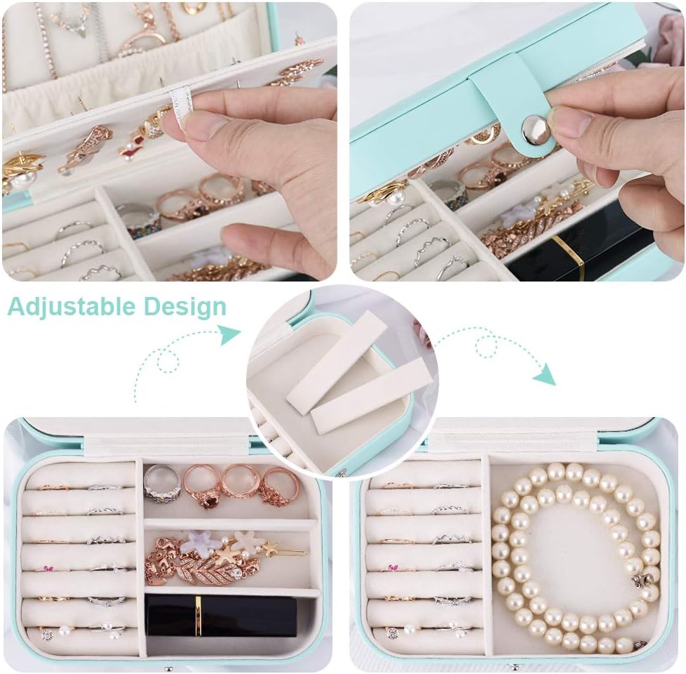 homchen Travel Jewelry Organiser Cases, Jewelry Storage Box for Necklace, Earrings, Rings, Bracelet (Box-Light Blue): Home & Kitchen