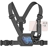 Upgraded Magnetic Phone Chest Strap Harness Mount, Magnetic Quickly Release Adjustable Cell Phone Chest Harness Holder, VLOG/POV Balance Stability and Comfort for iPhone 16/15/14/13/12 and More Phones