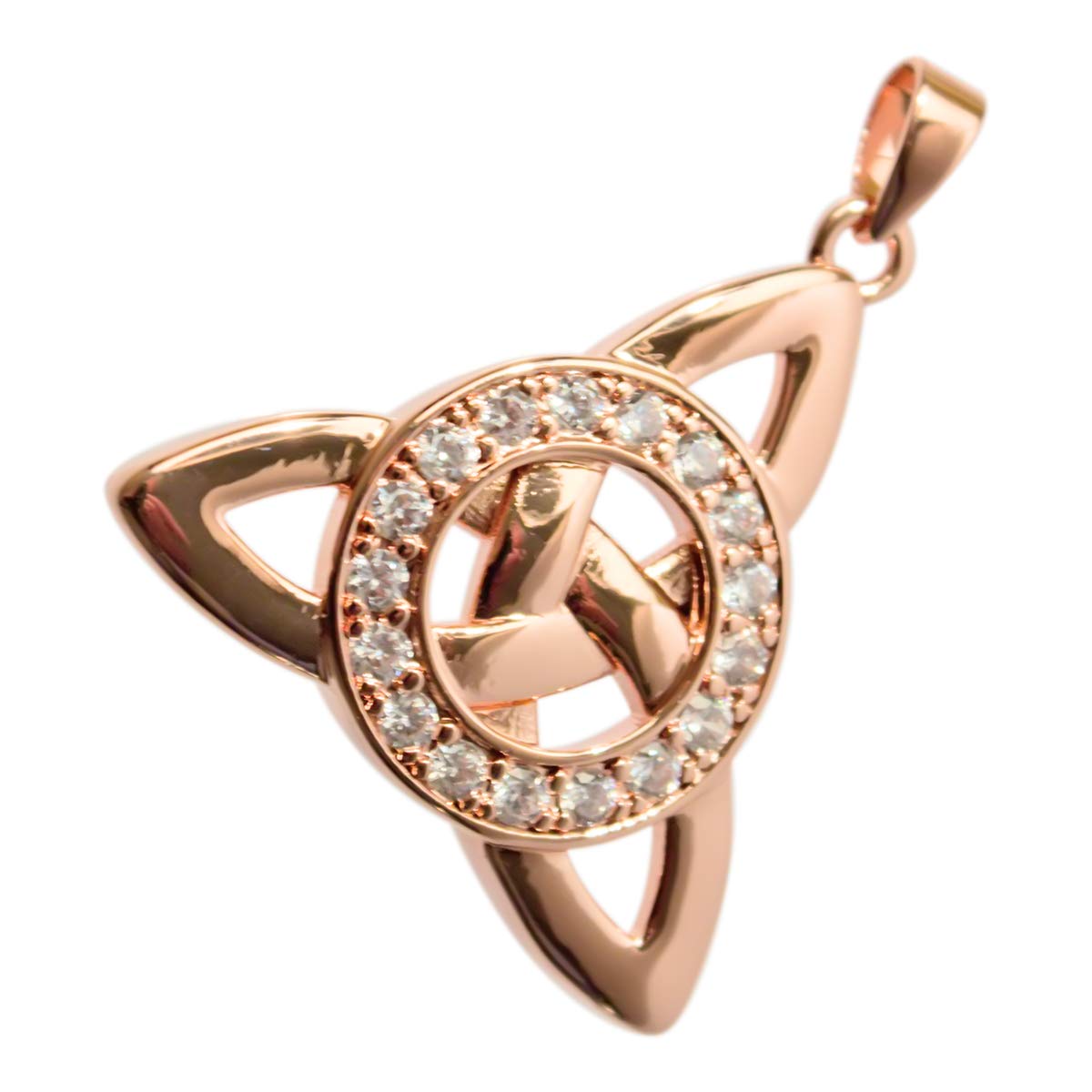 GWG Jewellery 18K Rose Gold Coated Celtic Trinity Knot and Circle Paved with Diamond Clear Stones Pendant Necklace in Gift Box for Women