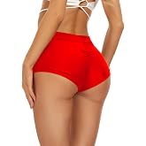 Annbon Ruched Scrunch Butt Bikini Bottoms Mid Rise boy Short Swim Bottoms Bathing Suit Bottoms for Women Full Coverage