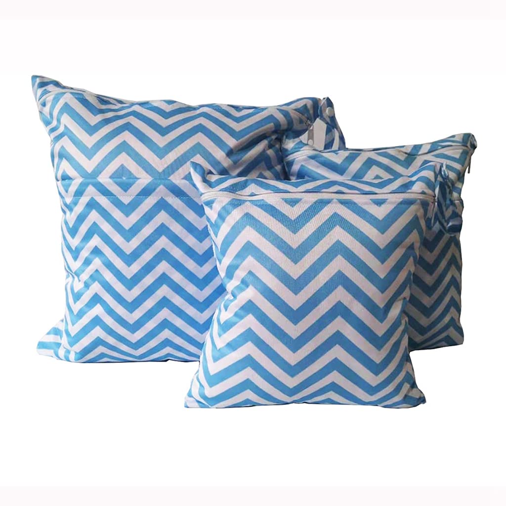 Egurs Wet bag, wet bag, 3 pieces, striped pattern, nappy bag, changing bag, 40 x 45 cm, 30 x 36 cm, 28 x 30 cm, blue stripes
