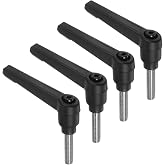 uxcell 4pcs Clamping Lever Handles, M6 x 25mm 304 Stainless Steel Threaded Male Stud, Adjustable Handles Locking Quick Release Ratchet Push Button Bolt Knobs, Black