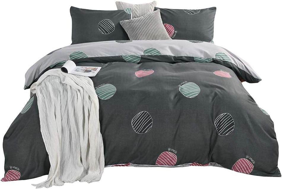 MOVE OVER 3 Pieces Polka Dot Duvet Cover Set Grey Bedding Sets Dark Gray/Light Grey Dots Reversible Design Lightweight Microfiber Bedding Sets Queen 1 Duvet Cover 2 Pillowcases (Queen,Dark Grey)
