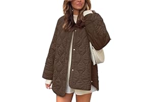 Flygo Women's Oversized Quilted Lightweight Jacket Button Down Puffer Padded Outerwear with Pocket