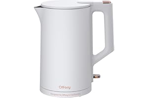 OFFACY Electric Kettle, 304 Stainless Steel Interior, BPA-Free, Double Wall 1.5L Hot Water Boiler, 1500W Tea Kettle with Auto Shut-Off & Boil Dry Protection, Cordless Base & LED Indicator, White