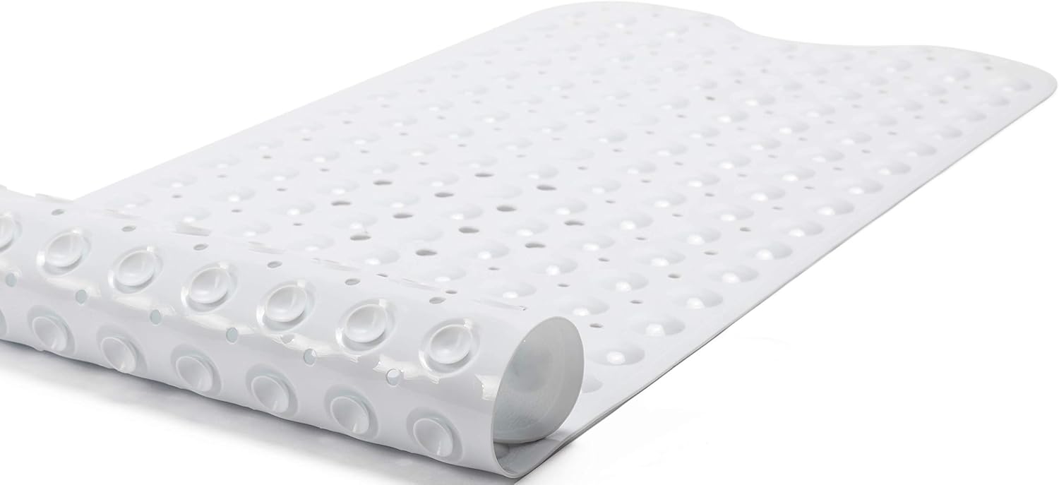 TIKE SMART Extra-Long Non-Slip Bathtub & Shower Mat 39”x16” (Smooth/Non-Textured Tubs Only) Safe,Clean,Anti-Bacterial,Machine-Washable,Superior Grip&Drainage, Vinyl, Opaque White: Home & Kitchen