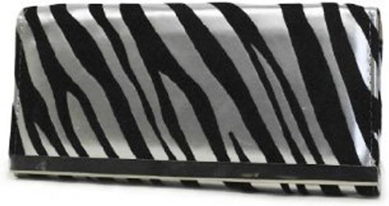Silver Faux Foldover Leather Wallet with Black Velvet Tiger Stripes