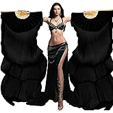 Belly Dance Fans 1.8m (L+R) Artificial Silk Hand Fans with Bamboo Frame Foldable Fans for Dance Beginner & Dance Accessories