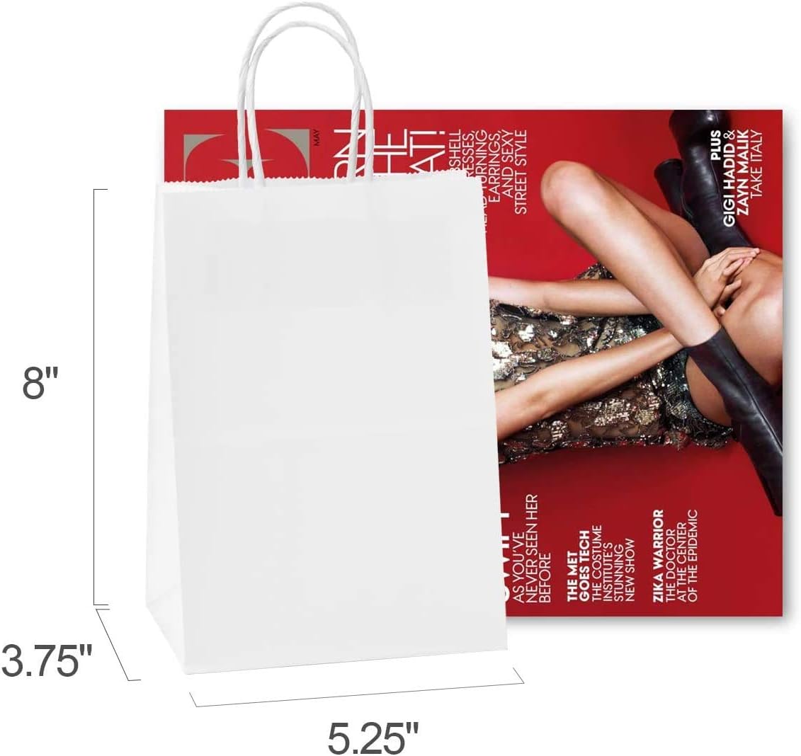 Switory 50pc Paper Bag with Handles. White Kraft Gift Bags for Presents to Party Favor Birthday,Christian,Thanksgiving,Christmas - Image 3