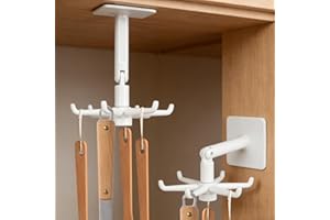 Multi-Purpose Under Cabinet Kitchen Utensil Hook, 360° Rotating Utensils Hanger Hook for Kitchen and Bathroom Hanging Rack fo