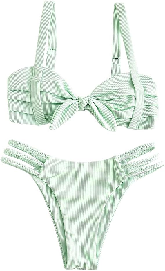 Amazon Zaful レディース ワイドストラップ タイノット 編組 花柄ビキニセット 2ピース水着 Us サイズ Small ビキニ セパレーツ 通販