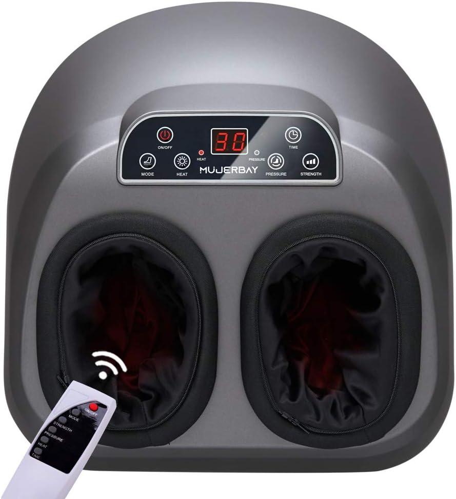 MUJERBAY Foot Massager with Heat, Shiatsu Massage Machine with Air Compression, Deep Kneading Remote Control, 5 Instensy, Relieve Pain and Improve Blood Circulation, masajeador de pies: Health & Personal Care
